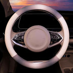Steering Wheel Cover, Gray White Leather Steering Wheel Cover 14.5-15 Inch Non-Slip Breathable Microfiber Car Steering Wheel 