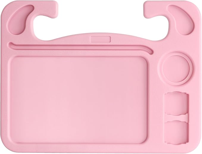 4 in 1 Car Steering Wheel Tray with Dual Sauce Dip Holder and Tablet Holder,Car Table Food Trays for Eating,Driver Desk Fit Most Auto Vehicle Steering Wheels (Pink, Large)