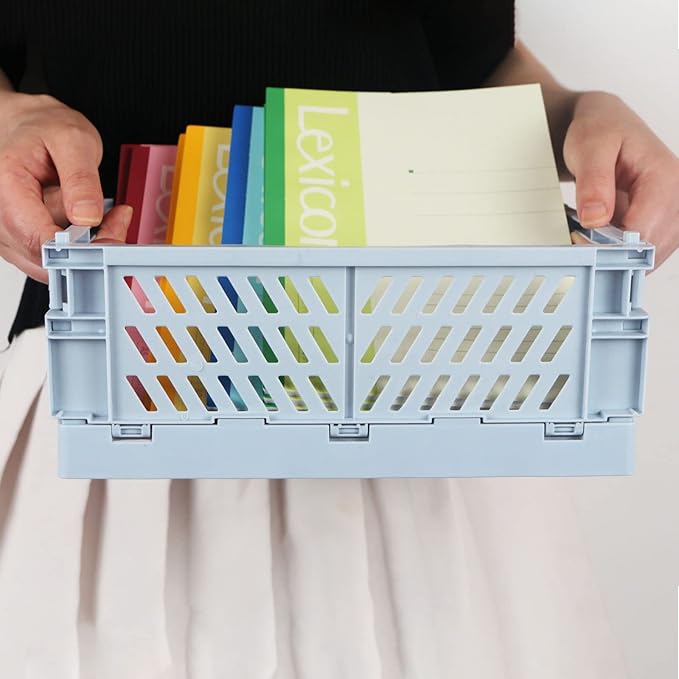 Tixill 2-Pack Mini Foldable Plastic Baskets for Organizing and Storage, Collapsible Storage Crate for Home Kitchen Bedroom Ba