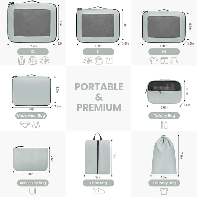 Mesh Packing Cubes for Travel, Durable Luggage Organizer with Sturdy Material and Double Zippers, Comprehensive Set for Trave