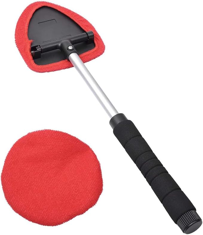 AutoEC Windshield Cleaning Tool, Car Cleaner Tool with Inside Extendable Handle, Window Cleaner Brush Kit Auto Glass Wiper for Windshield with 2 Microfiber Towel Pads Home Windows, Trucks, SUV & RV