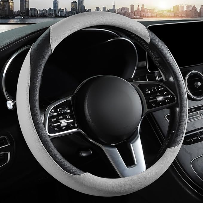 Car Steering Wheel Cover, Microfiber Leather Steering Wheel Cover Universal Fit 14.5-15 inch Anti-Slip Comfortable Breathable