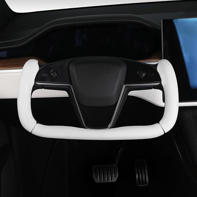 Steering Wheel Cover for Tesla Yoke Steering Wheel, Car Steering Wheel Cover for Tesla Model S 2021-Present/Model X 2021-Present Steering Wheel Accessories White