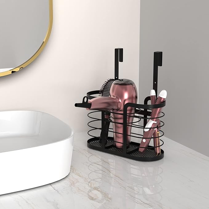 YIGII Hair Tool Organizer - Dryer Holder/Blow Holder Cabinet Door, Bathroom Care & Styling Tools Storage Basket for Dryer, Fl