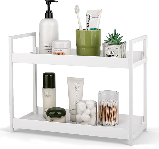 Bathroom Counter Organizer 2 Tier Vanity Storage Countertop Shelf Makeup Organizer Perfume Tray Skincare Holder for Sink, Dre
