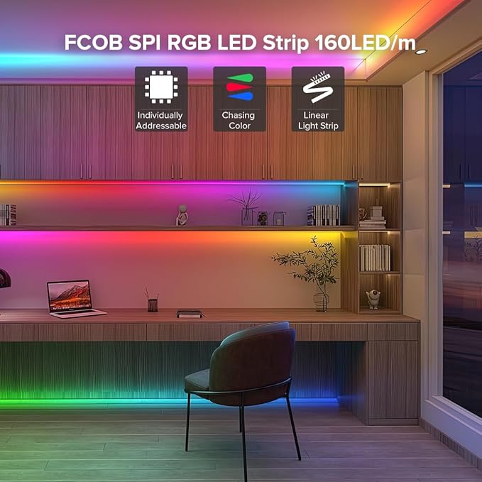 WS2812B Addressable LED Strip 16.4ft 160LEDs/m High Density 5V RGB Individual Lighting 800 ICS Flexible 5mm COB Uniform Light for Bedroom Car Decor | No Controller/Adapter