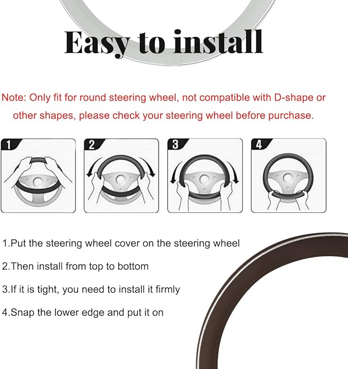 Yourkar Leather Steering Wheel Cover, Breathable Anti-Slip Car Steering Wheel Protector for Max Diameter 15 Inch, Universal A