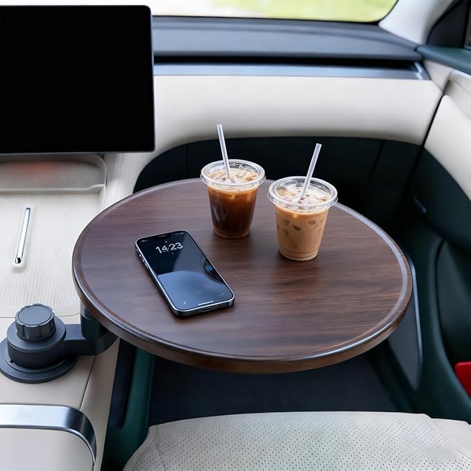 Car Tray for Eating & Laptop Desk - 360° Rotation Birch Wood Cup Holder/Steering Wheel Tray - Portable in-Car Dining & Work Desk, Universal Fit for Most Vehicles