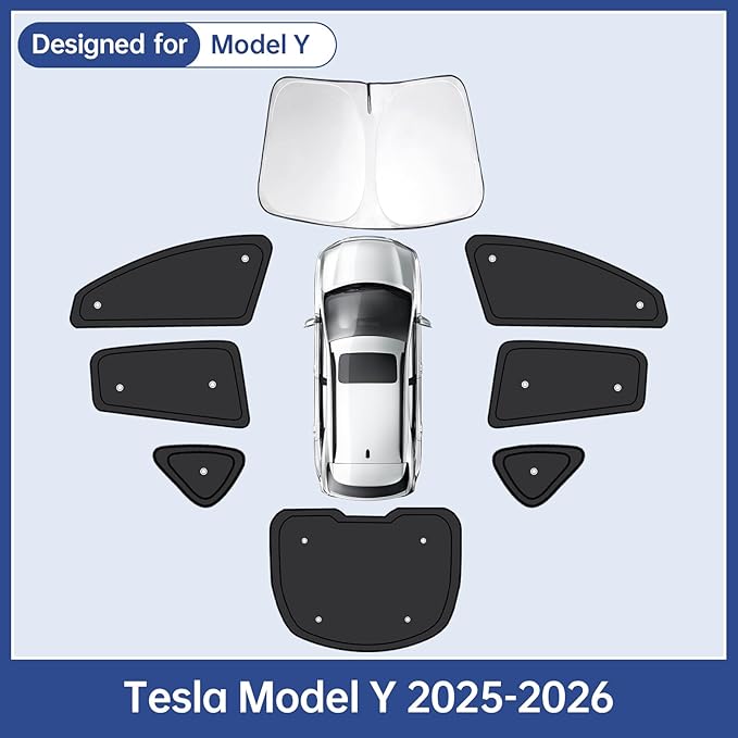 8pcs Car Side Window Shades for T*esla Model Y 2025 2026 |Suction Cup No Falling| Full Car Window Covers for Privacy, Sunshades for Tesla Front Rear Windshield Side Windows Accessories