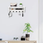 Nekon Key Holder Wall Mount, Wall Organizer Shelf with 5 Key Hooks, Room Decor for Home and Apartment Essentials, White