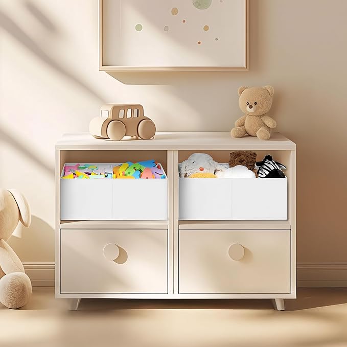 DIMJ Large Closet Shelf Organizer Bins 4 Packs with Handles and Divider, Fabric Trapezoid Storage Baskets, Foldable Clothes C