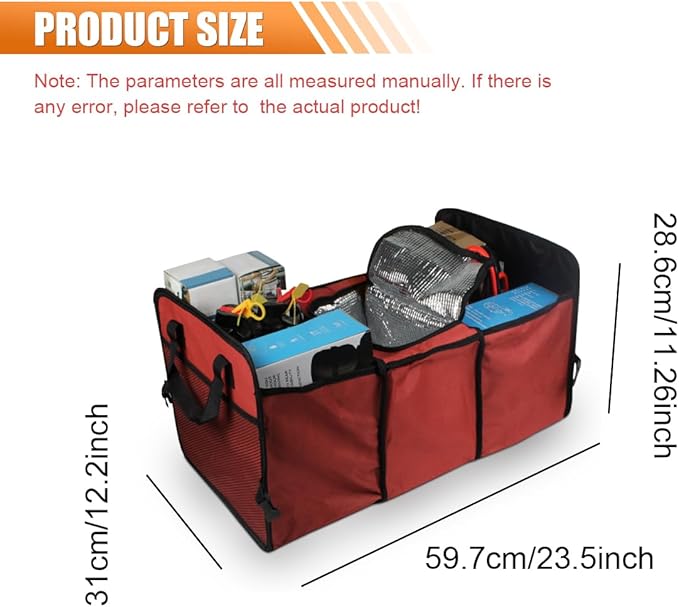 Car Trunk Organizer, Oxford Fabric Waterproof & Anti-Slip Vehicle Storage Box with Leak Proof & Insulated Cooler Bag, Large Cap