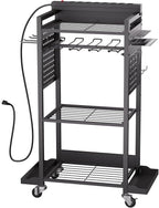 VEVOR 4-Tier Tool Organizer Cart with Charging Station, 8 AC Outlet, Floor Stand Rolling Drill Holder and Tool Battery Storag