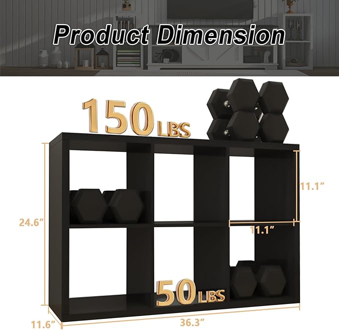 CTESNE【2026 Wooden Thick Frame 6 Cube Storage Organizer Shelf with Anti-Tipping Kits + Reversible Open Back Bookcase, Horizon