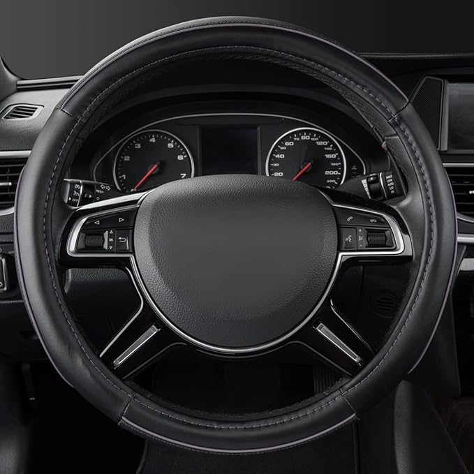 Car Pass Color Piping Microfiber Leather Universal Fit Steering Wheel Cover,Perfectly fit for 14.5-15 inches Suvs,Vans,Trucks