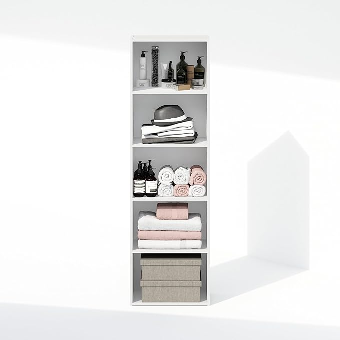 Furinno Reed Closet Organizers and Storage, 5-Tier Closet Organizer, Open Shelf Closet Storage, for Wardrobe, Bedroom, Living