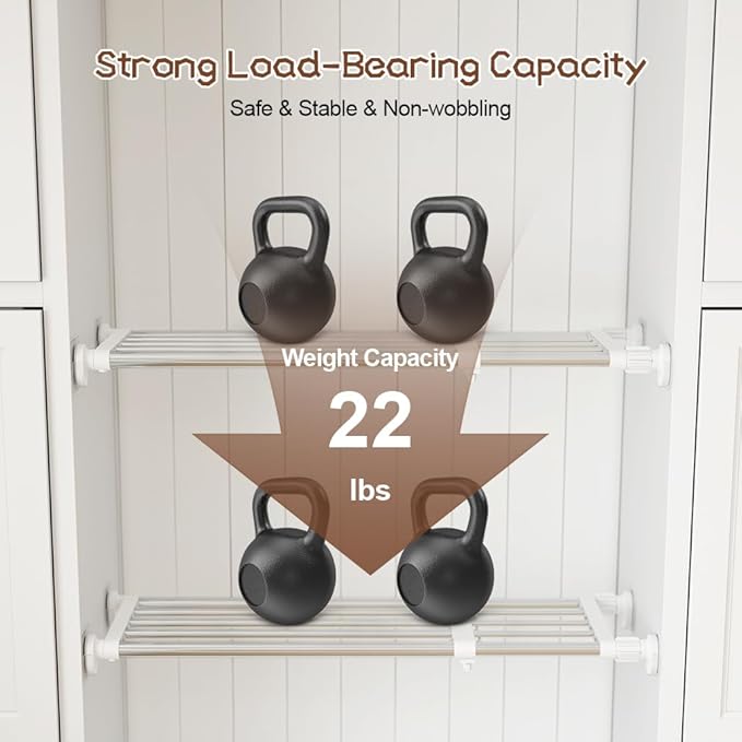 Hershii Tension Shelf Expandable Rod Closet System Heavy Duty Clothes Hanger Adjustable DIY Storage Organizer Shoe Rack