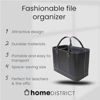 HOME DISTRICT Chic File Organizer Tote - Important Document Organizer Bag, Portable File Box with Handle, Black
