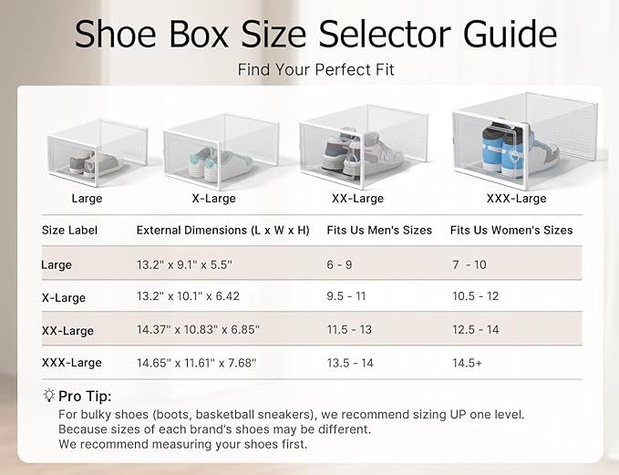 Kuject XX-Large Shoe Storage Boxes Organizers Clear Plastic Stackable 12 Pack, Shoe Rack & Holder Substitute, Sneaker Contain