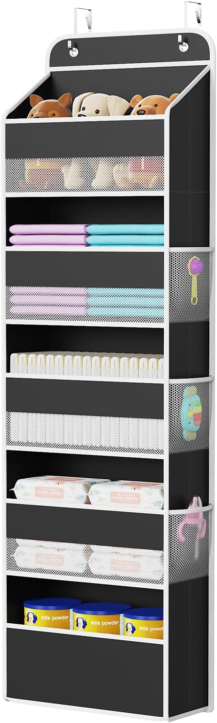 Univivi Hanging Storage Organizer Nursery Closet Cabinet Baby Storage with 5 Large Compartments 6 Side Pockets for Cosmetics,