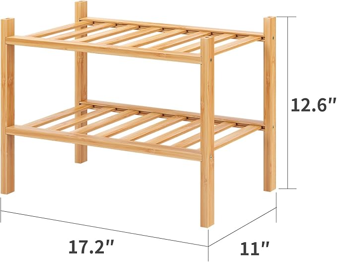 Small Shoe Rack, 2-Tier Bamboo Stackable Shoe Shelf Storage Organizer, Shoe Stand for Closet, Entryway and Hallway
