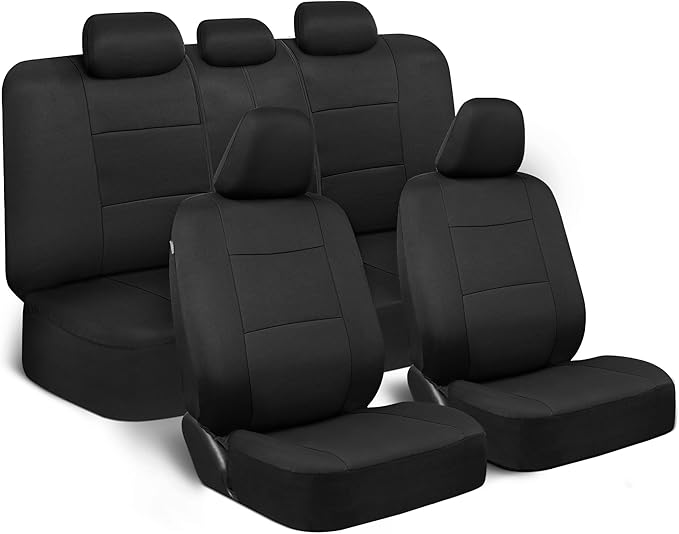BDK PolyPro Car Seat Covers Full Set in Solid Black, Front and Rear Split Bench Seat Covers for Cars, Easy to Install Car Sea