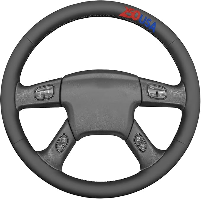 MEWANT USA 250th Anniversary Embroidered Hand Stitch Steering Wheel Cover for Chevy Silverado 1500 2003-2006 1500 Classic 2007 2500HD Classic 3500 Black Smooth Faux Leather Steering Wheel Wrap