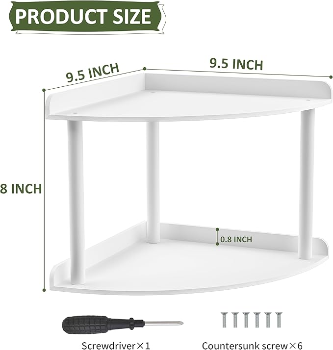Sezanrpt 2 Tier Acrylic Corner Shelf Organizer Storage 9.5x9.5x8 Inch, White Countertop Corner Shelf for Bathroom, Kitchen, B