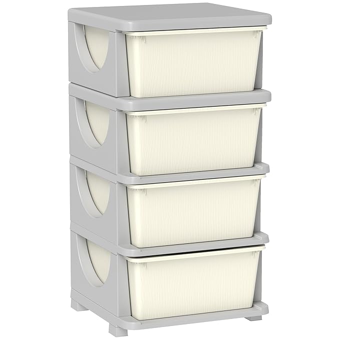 Qaba 4 Tier Kids Storage Unit, Toy Organizers and Storage with 4 Drawer Chest for Kids Bedroom Nursery Kindergarten Living Ro