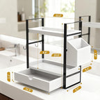 2-Tired Bathroom Counter Organizers and Storage, Bathroom Countertop Organizer with Drawer, Solid Wood Skincare Perfume Organ