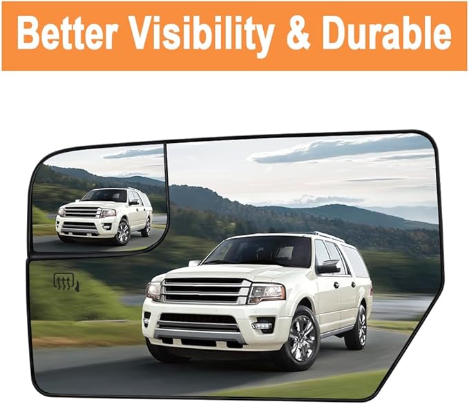 Senzeal Driver Side Heated Mirror Glass Replacement for Ford Expedition 2012-2017 Lincoln Navigator 2012-2014 Blind Spot Mirror Glass CL1Z17K707C (Left Side)