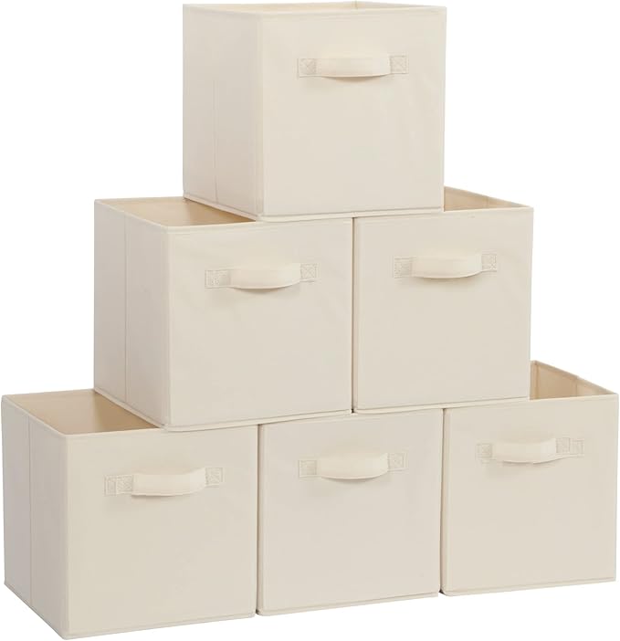 STORAGE MANIAC Storage Cubes, 11 Inch Collapsible Storage Bins with Handles, 6 Pack Fabric Foldable Bins for Organization, Du