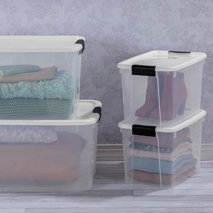 Sterilite 6-Pack 30 Quart Ultra Latch Box, Clear Storage Organizer Bins with Latching Lids - Stackable Plastic Containers for