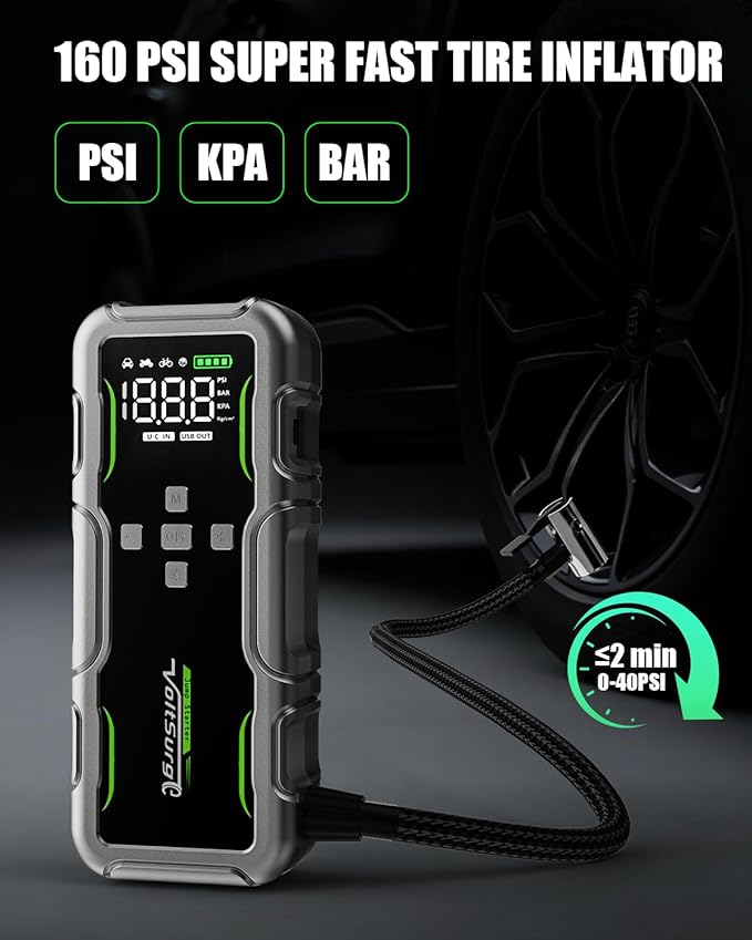 8000A Jump Starter with Air Compressor, 12V Portable Battery Jumper Starter Pack(All Gas/10.0L Diesel) for Car, Jump Box