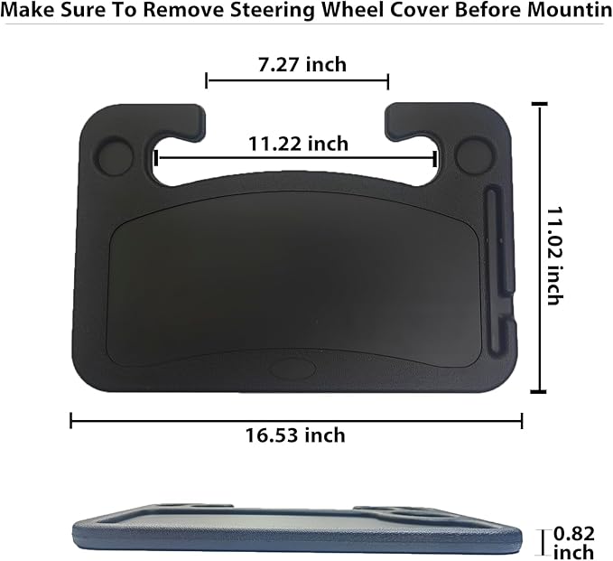 Steering Wheel Tray Desk, Portable Laptop & Food Table for Eating, Working, Makeup, Steering Wheel Stand for Truck Drivers, Vehicle Mount Organizer with Cup Holder