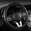 Morandi Color Steering Wheel Cover, Nappa Leather, Fashionable Sporty Style, Universal 15 inches，Black
