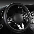 Morandi Color Steering Wheel Cover, Nappa Leather, Fashionable Sporty Style, Universal 15 inches，Black