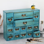 Apothecary Drawers Card Catalog Cabinet with 14 Drawers Wooden Card Catalog Wooden Storage Box for Desktop Organizer (Blue)