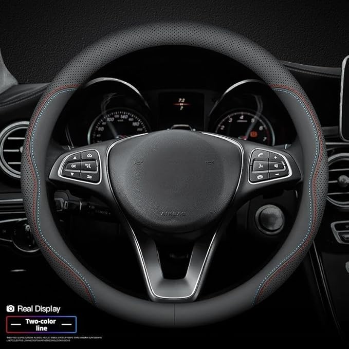 RYE for Jeep Steering Wheel Cover, Leather Car Steering Wheel Cover Heavy-Duty Durable Breathable, for Jeep Grand Cherokee Wrangler Compass Gladiator - Black Pattern 1