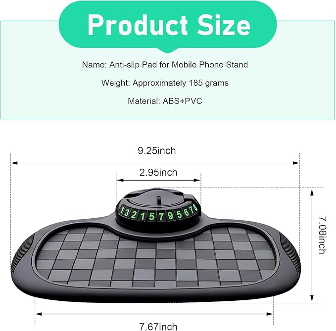 Car Dashboard Phone Holder, Multifunction Dashboard Anti Slip Mat with Temporary Parking Number, 3360 Degrees Rotatable Car C