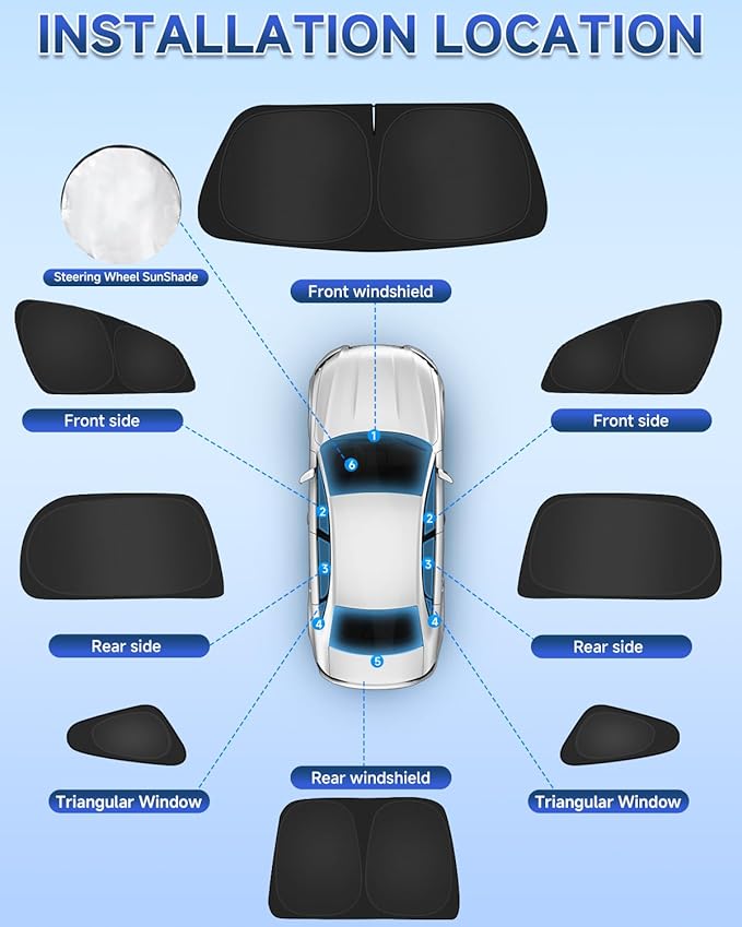 8PCS Window Shades for Honda Accord(2023-2025) Accessories – Full Coverage Sun Shade for Side Windows, Rear Triangular & Windshield – UV Protection & Privacy for Camping, Napping, Relaxing