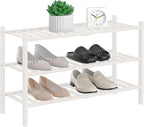 RONGJlA 2 Tier Bamboo Shoe Rack for Closet Free Standing Wood Shoe Shelf Storage Organizer for Entryway Small Space Stackable