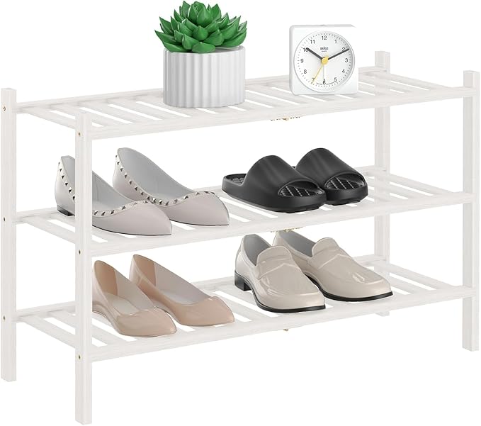 RONGJlA 2 Tier Bamboo Shoe Rack for Closet Free Standing Wood Shoe Shelf Storage Organizer for Entryway Small Space Stackable