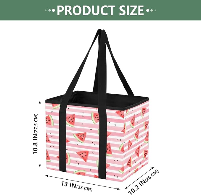 Watermelon Reusable Grocery Bags Large Shopping Tote Bag with Reinforced Bottom Board, Water Resistant Foldable Storage Bags 