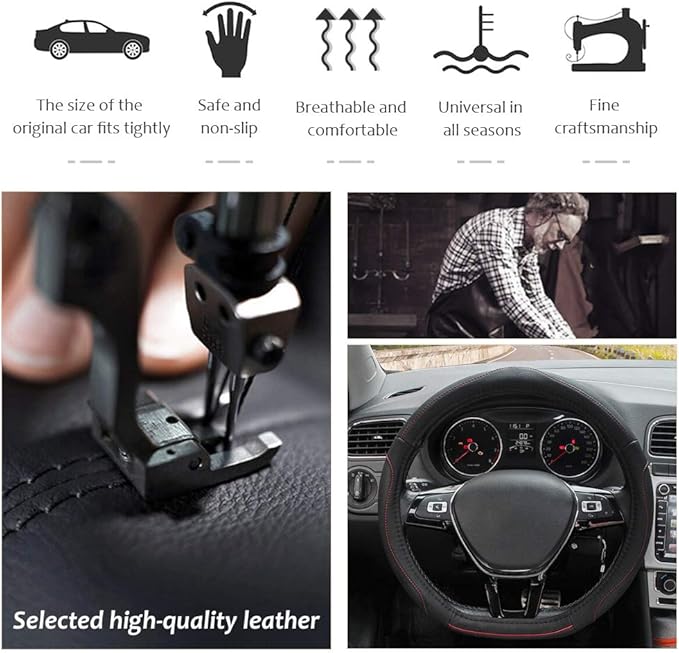 Car Steering Wheel Cover with Durable PU Leather, Universal 16 inch Fit for Car Truck SUV, Breathable Anti Slip Auto Steering Wheel Covers for Men and Women