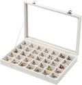 Coward Ring Earring Jewelry Organizer Box, 35 Grids Dustproof Display Holder Case, Beige Velvet Jewelry Bead Display Tray Cas