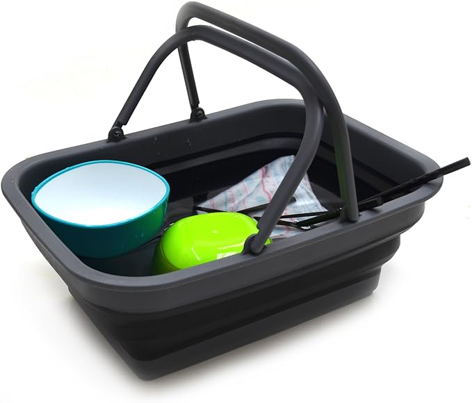 SAMMART SAMMART 9.2L (2.37Gallon) Collapsible Tub with Handle - Portable Outdoor Picnic Basket/Crater - Foldable Shopping Bag - Space Saving Storage Container (1, Black)