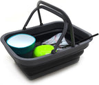 SAMMART SAMMART 9.2L (2.37Gallon) Collapsible Tub with Handle - Portable Outdoor Picnic Basket/Crater - Foldable Shopping Bag - Space Saving Storage Container (1, Black)