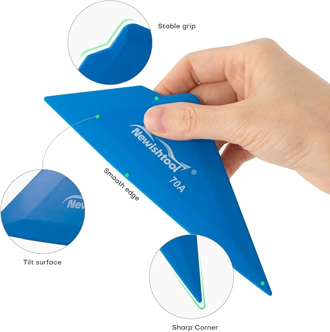 NEWISHTOOL 5-Pack Car Tint Tools Triangle Squeegee, 70A Hardness Blue Contour Corner Scraper Tool with Multi-Edge, Window Tint Squeegee for PPF, Car Wrapping, Window Film Application