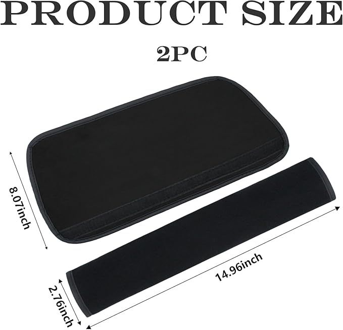 Extended Seat Belt Cover Pad, 2 Pack Soft & Comfortable Universal Seatbelt Covers for Adults and Kids, Fits Car Seat Belts, Armrest, and Backpacks (Black)